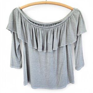 NWT American Eagle Outfitters Gray Off-The-Shoulder Ruffle Top 3/4 Sleeve Medium